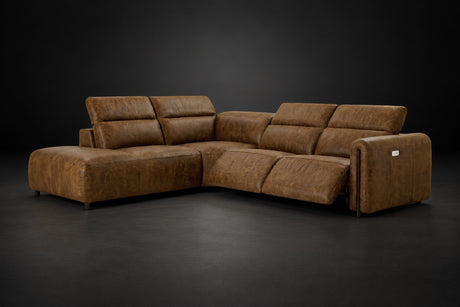Octavia Distressed Italian Aniline Leather Reclining Corner Sectional Sofa