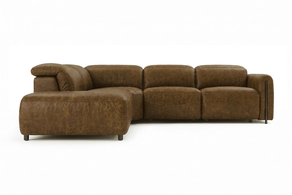 Octavia reclining Corner Sectional in distressed Italian aniline leather