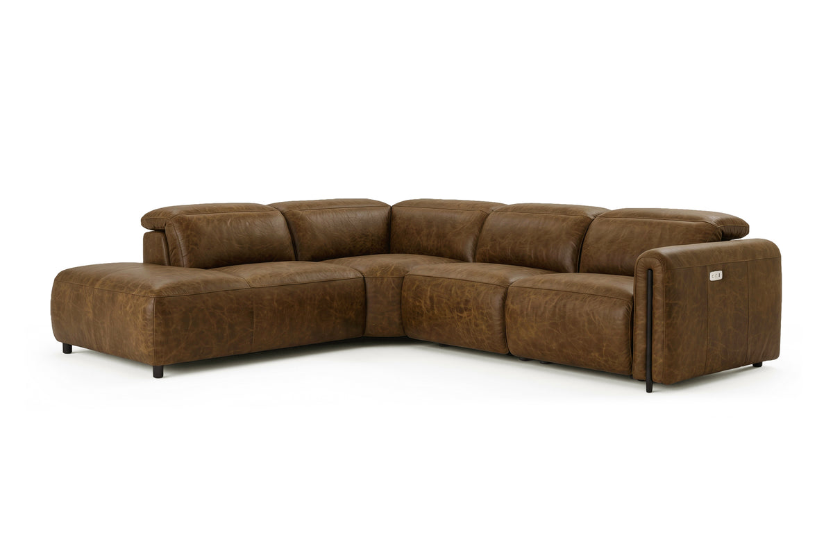 Octavia reclining Corner Sectional in distressed Italian aniline leather