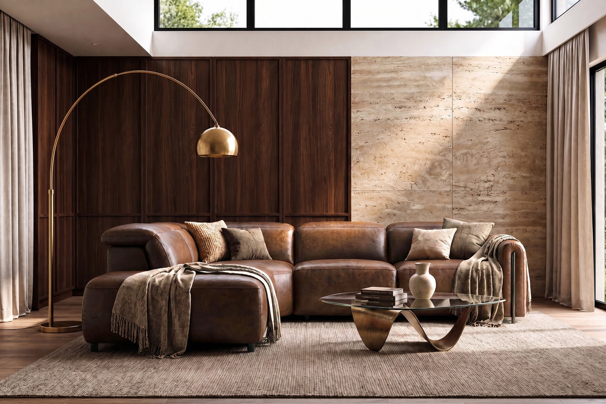 Octavia reclining Corner Sectional in distressed Italian aniline leather