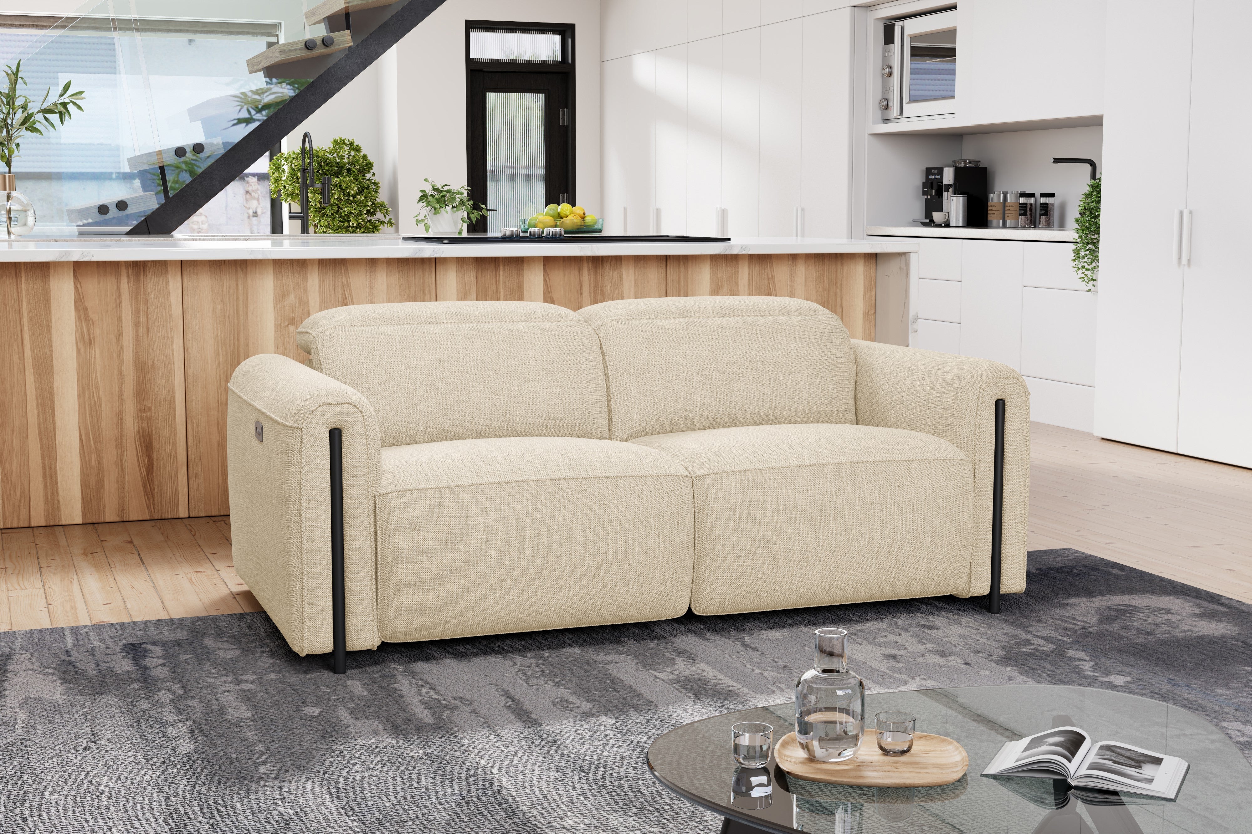 Valencia Octavia Fabric Dual Reclining Cloud Loveseat Sofa, Beige