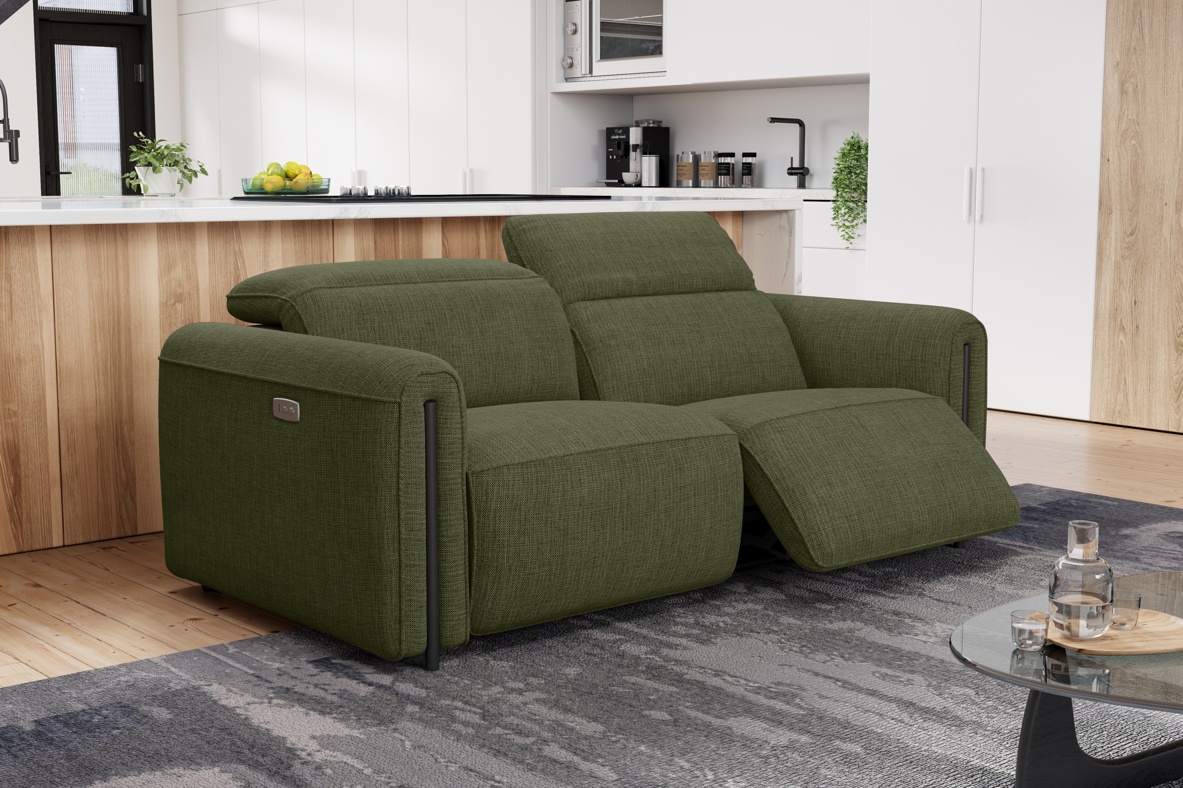 Valencia Octavia Fabric Dual Reclining Cloud Loveseat Sofa, Olive Green