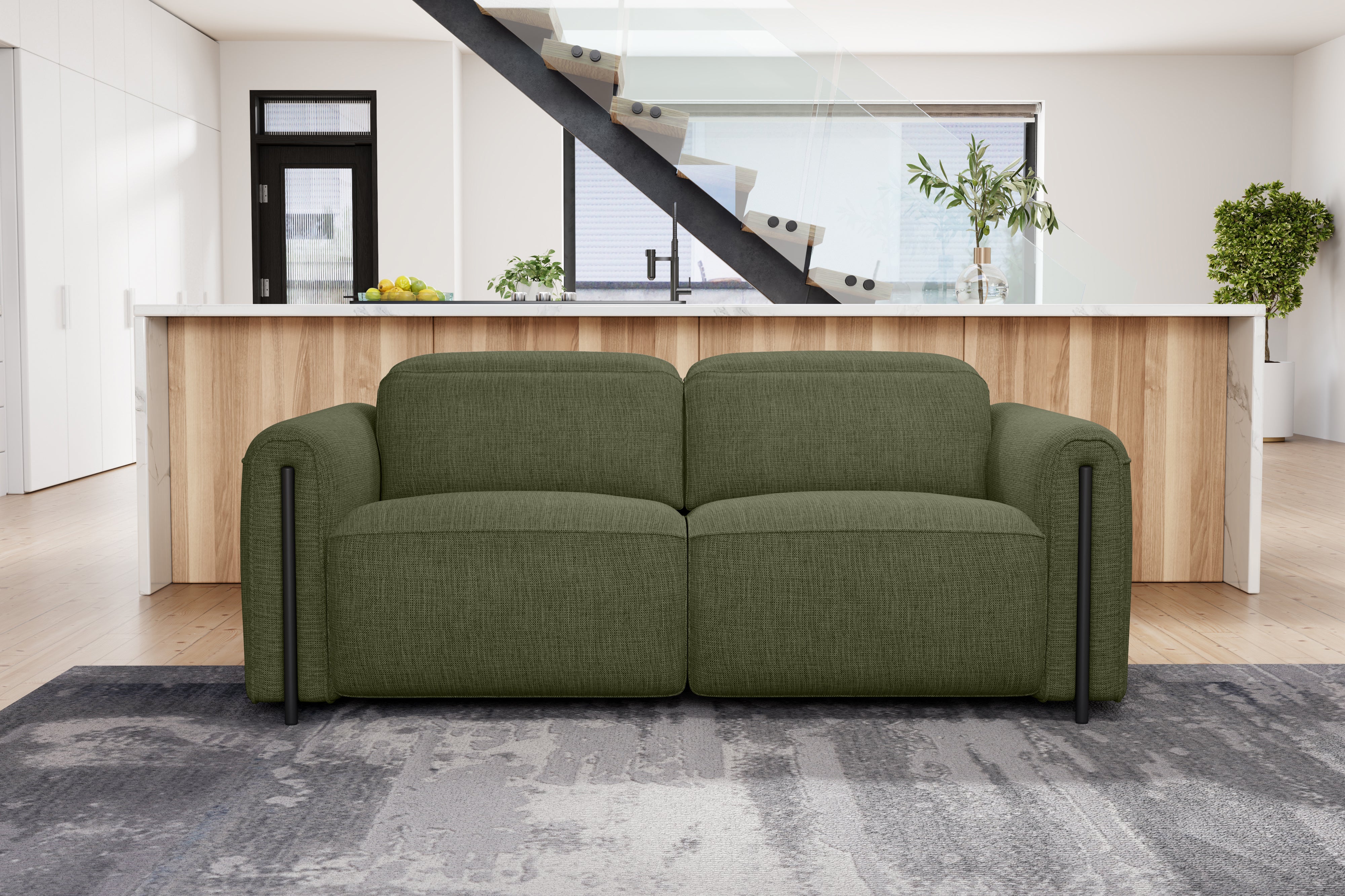 Valencia Octavia Fabric Dual Reclining Cloud Loveseat Sofa, Olive Green