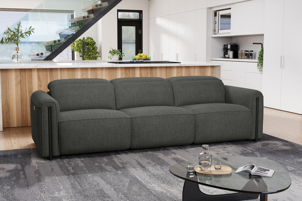 Valencia Octavia Fabric Dual Reclining Cloud Three Seats Sofa, Dark Grey