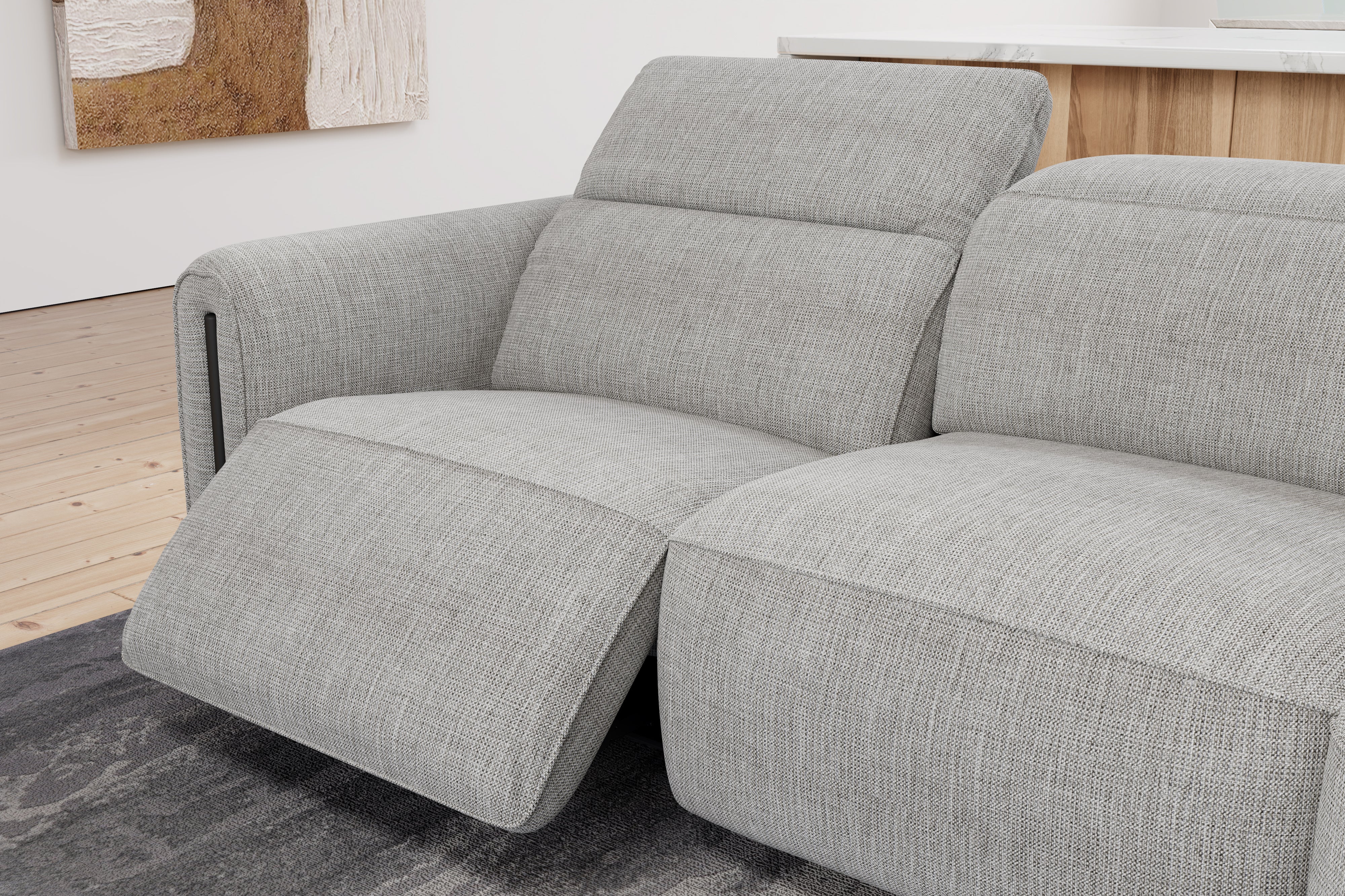 Valencia Octavia Fabric Dual Reclining Cloud Three Seats Sofa, Light Grey