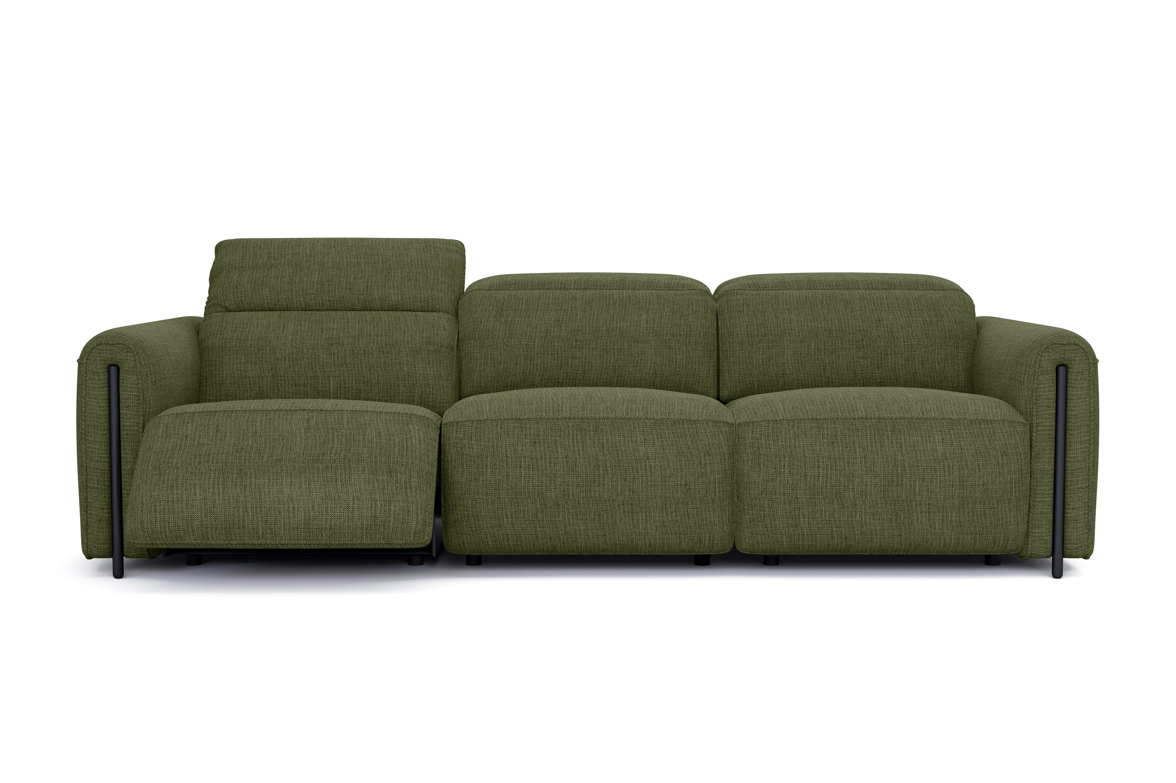 Valencia Octavia Fabric Dual Reclining Cloud Three Seats Sofa, Olive Green