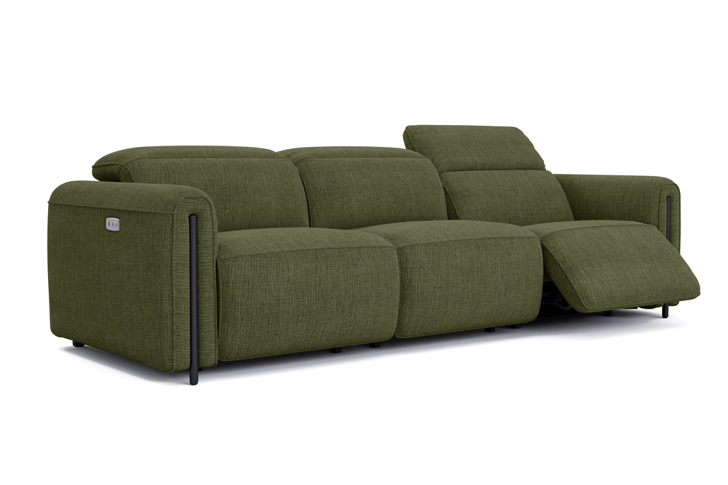 Valencia Octavia Fabric Dual Reclining Cloud Three Seats Sofa, Olive Green