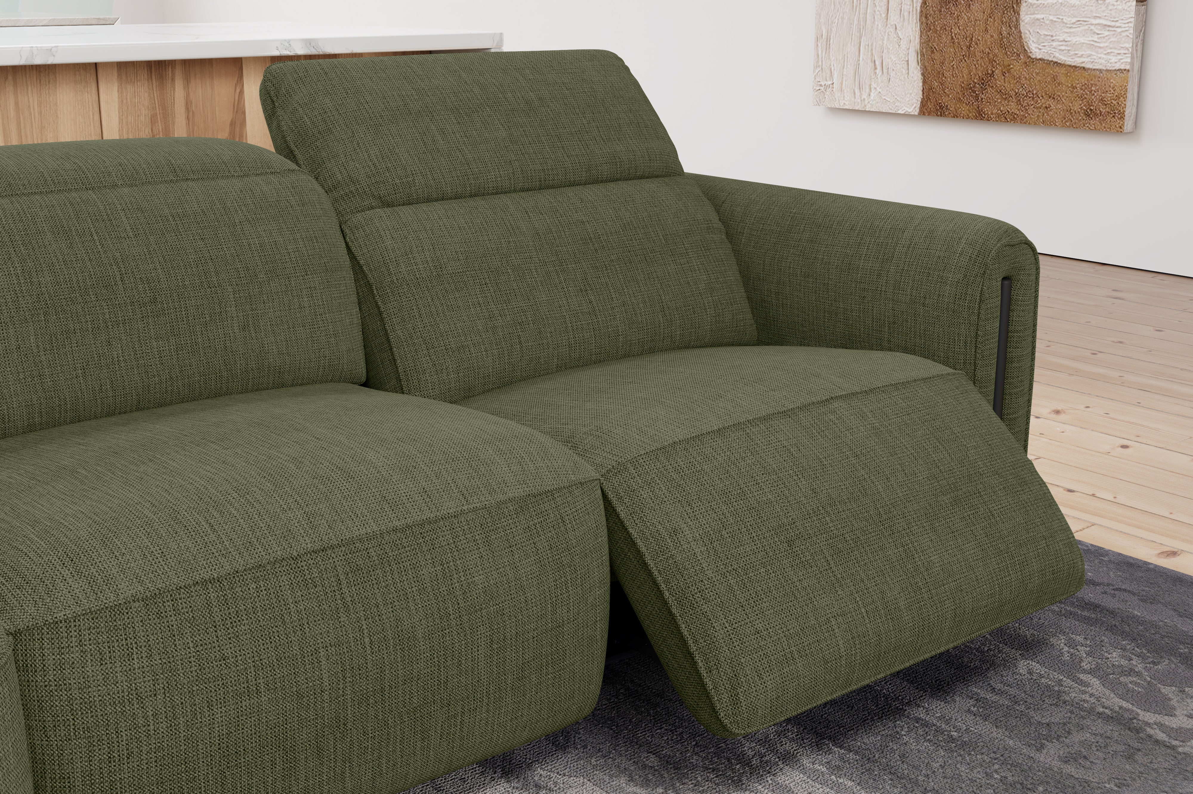 Valencia Octavia Fabric Dual Reclining Cloud Three Seats Sofa, Olive Green