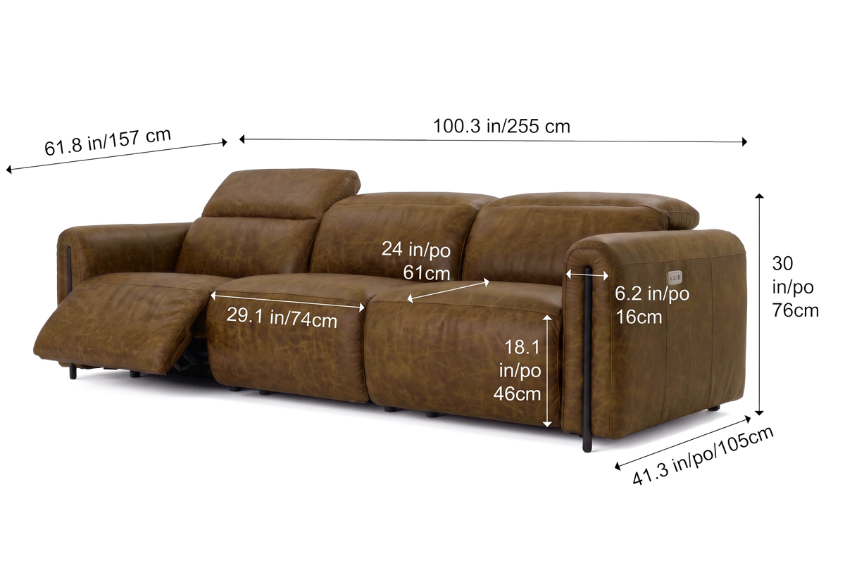 Octavia dual Reclining Sofa in distressed Italian aniline leather
