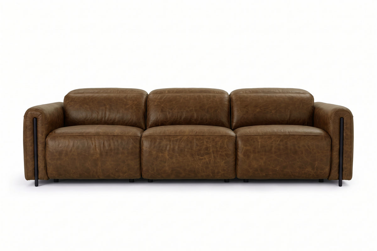 Octavia dual Reclining Sofa in distressed Italian aniline leather