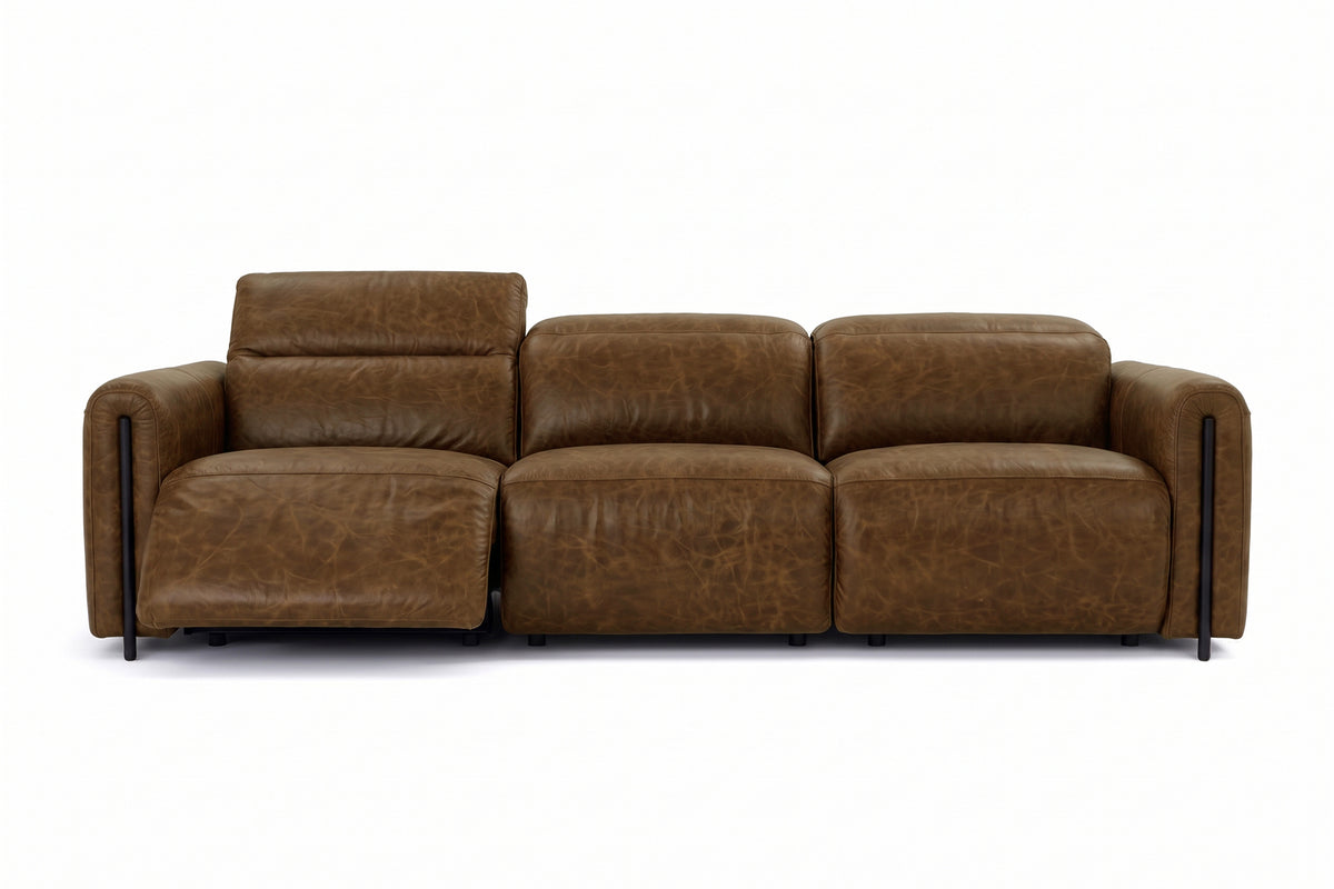 Octavia dual Reclining Sofa in distressed Italian aniline leather