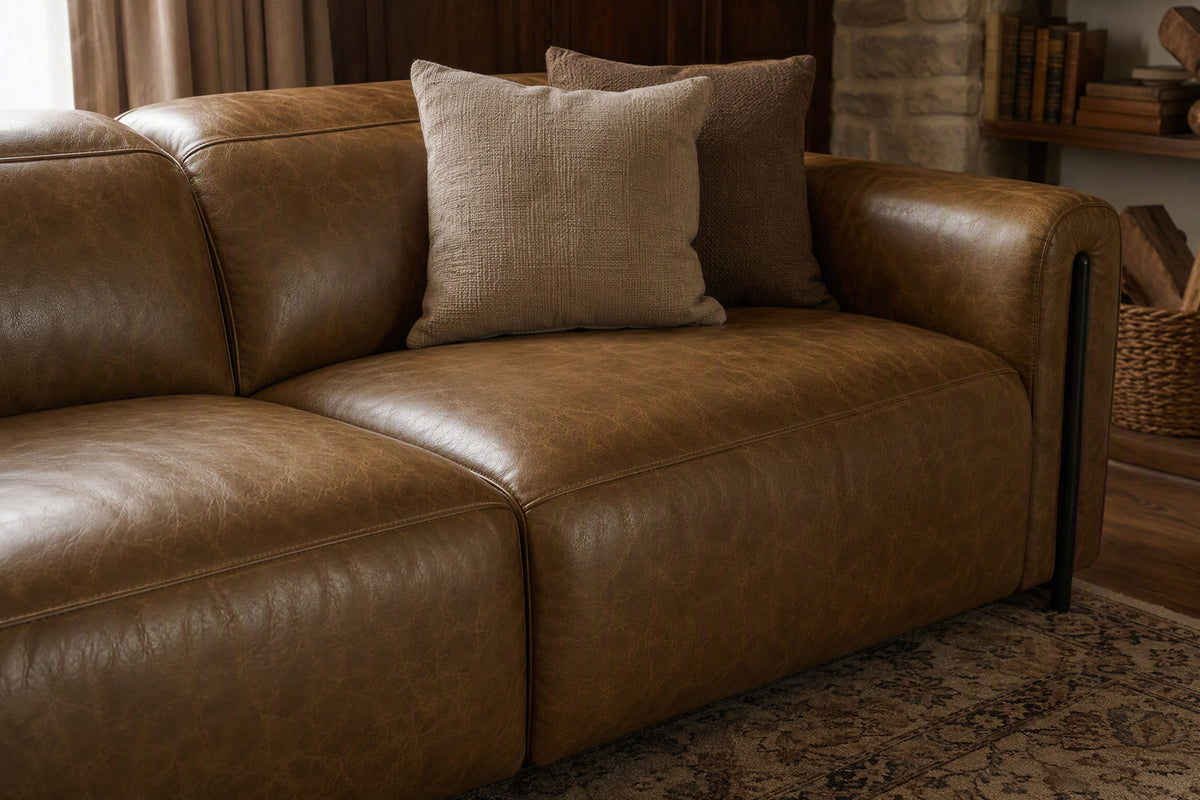 Octavia dual Reclining Sofa in distressed Italian aniline leather