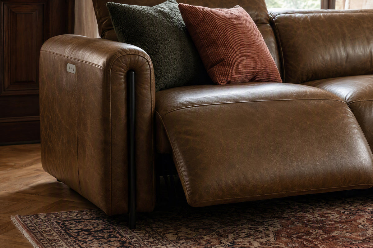 Octavia dual Reclining Sofa in distressed Italian aniline leather