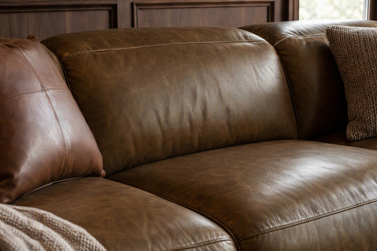 Octavia dual Reclining Sofa in distressed Italian aniline leather