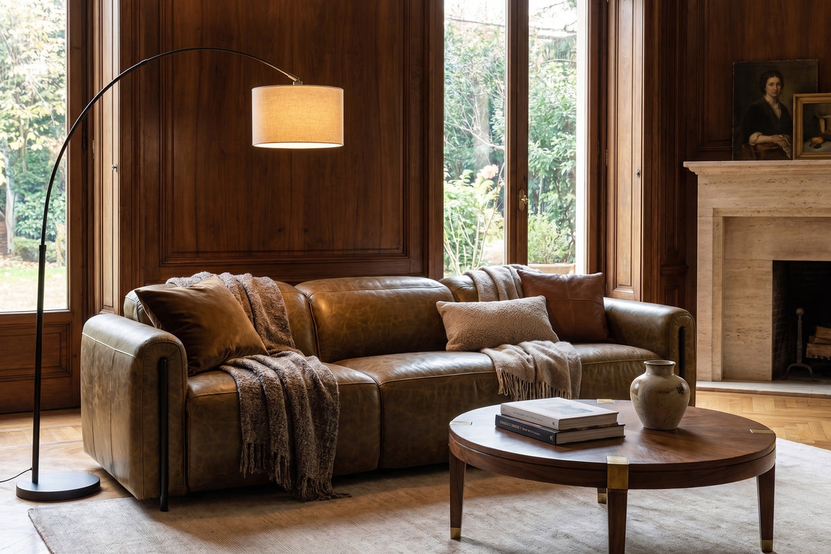 Octavia dual Reclining Sofa in distressed Italian aniline leather