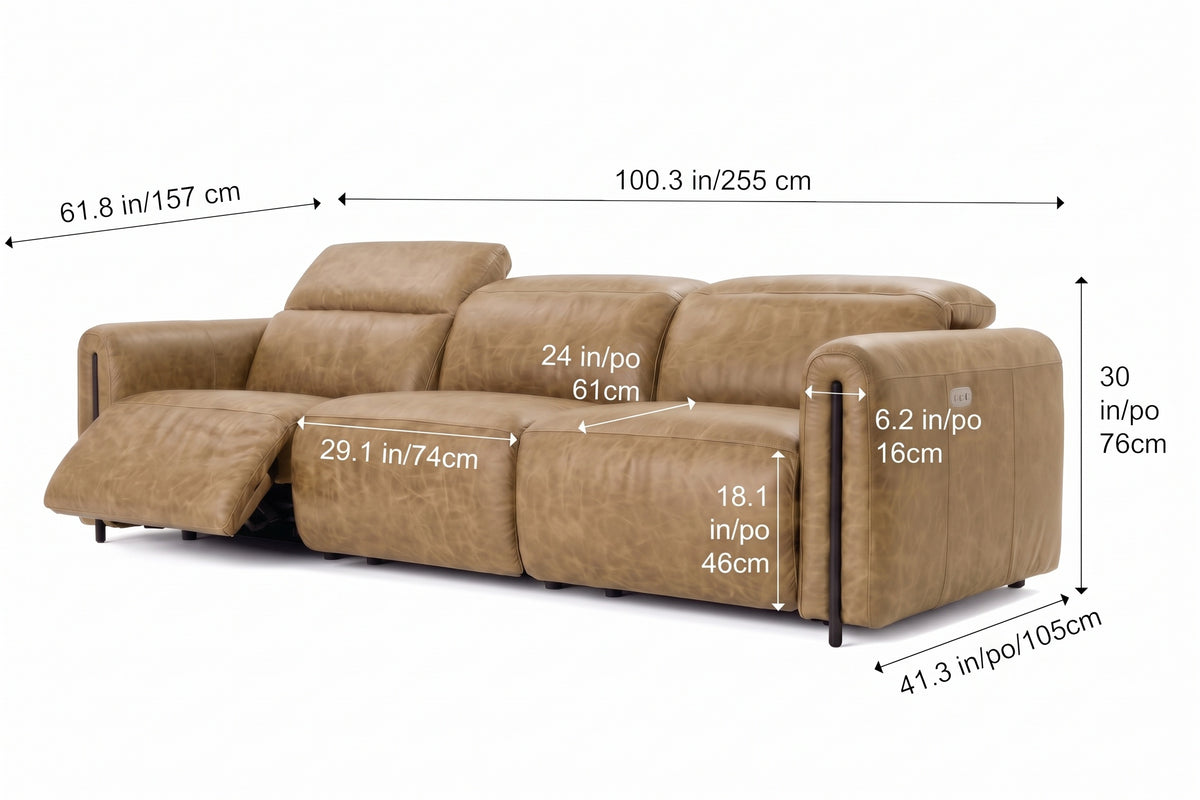 Octavia Distressed Italian Aniline Leather Dual Reclining Sofa
