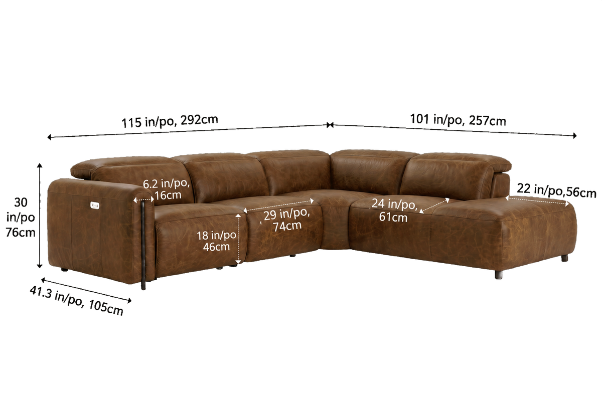 Octavia reclining Corner Sectional in distressed Italian aniline leather