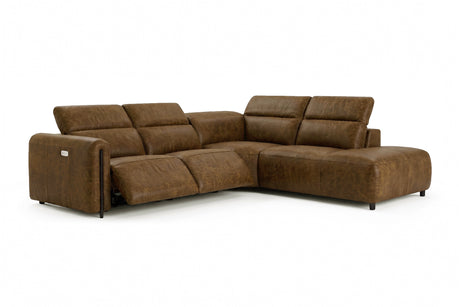 Octavia Distressed Italian Aniline Leather Reclining Corner Sectional Sofa