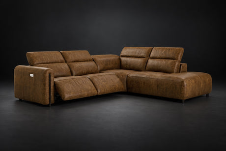 Octavia Distressed Italian Aniline Leather Reclining Corner Sectional Sofa