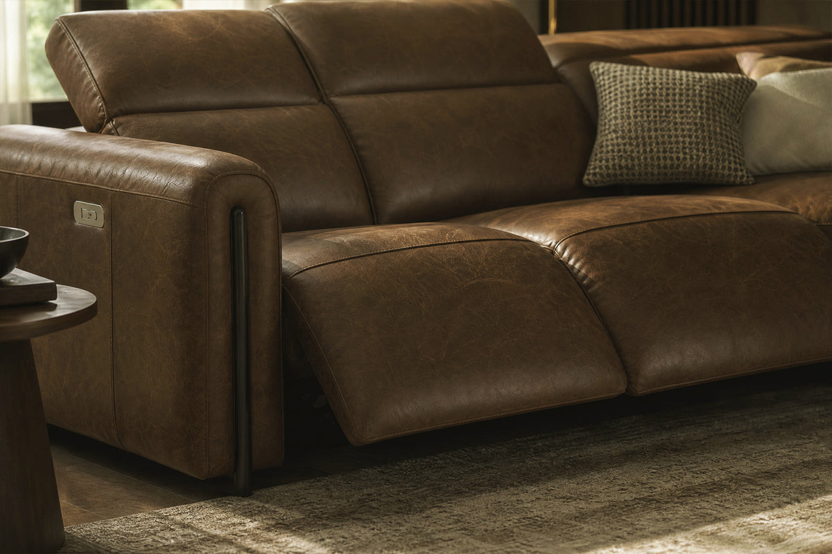 Octavia reclining Corner Sectional in distressed Italian aniline leather