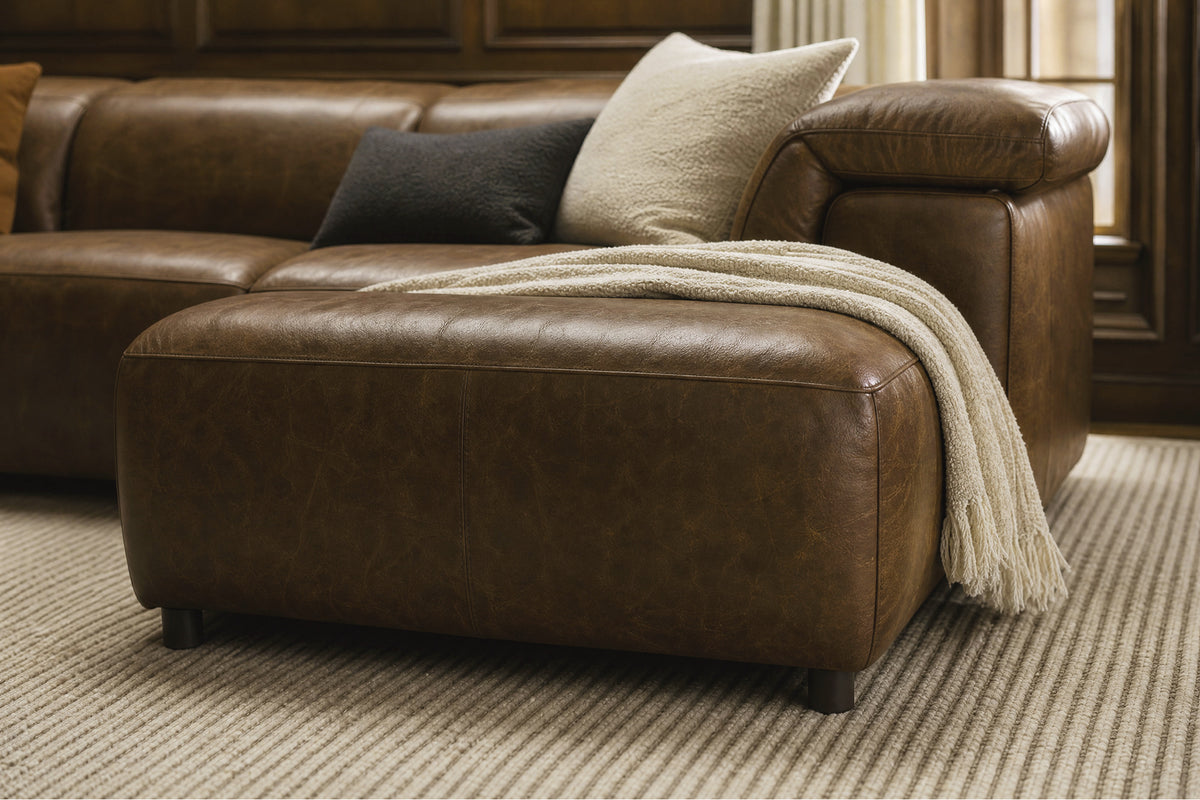 Octavia reclining Corner Sectional in distressed Italian aniline leather