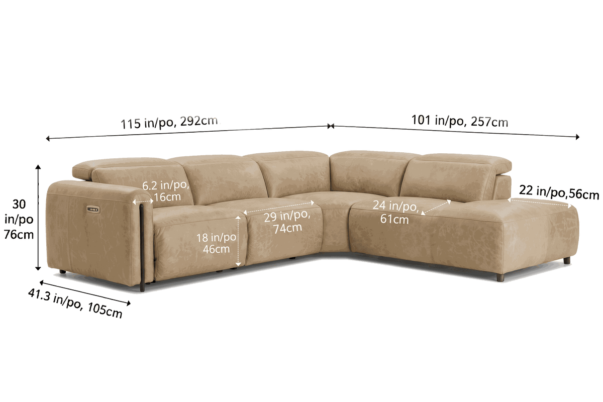 Octavia Distressed Italian Aniline Leather Reclining Corner Sectional Sofa