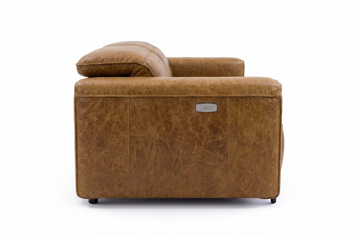Octavia dual Reclining Sofa in distressed Italian aniline leather