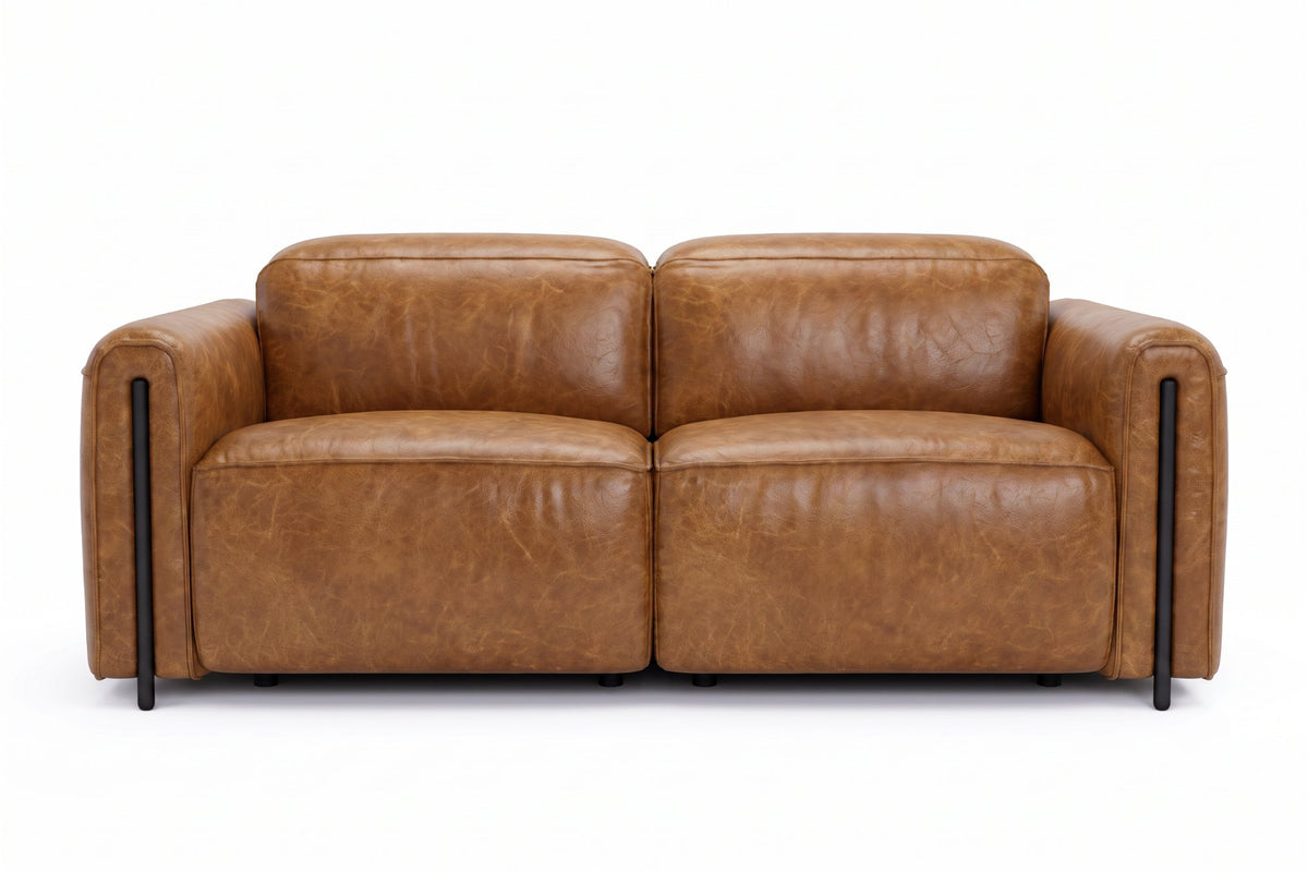 Octavia dual Reclining Sofa in distressed Italian aniline leather