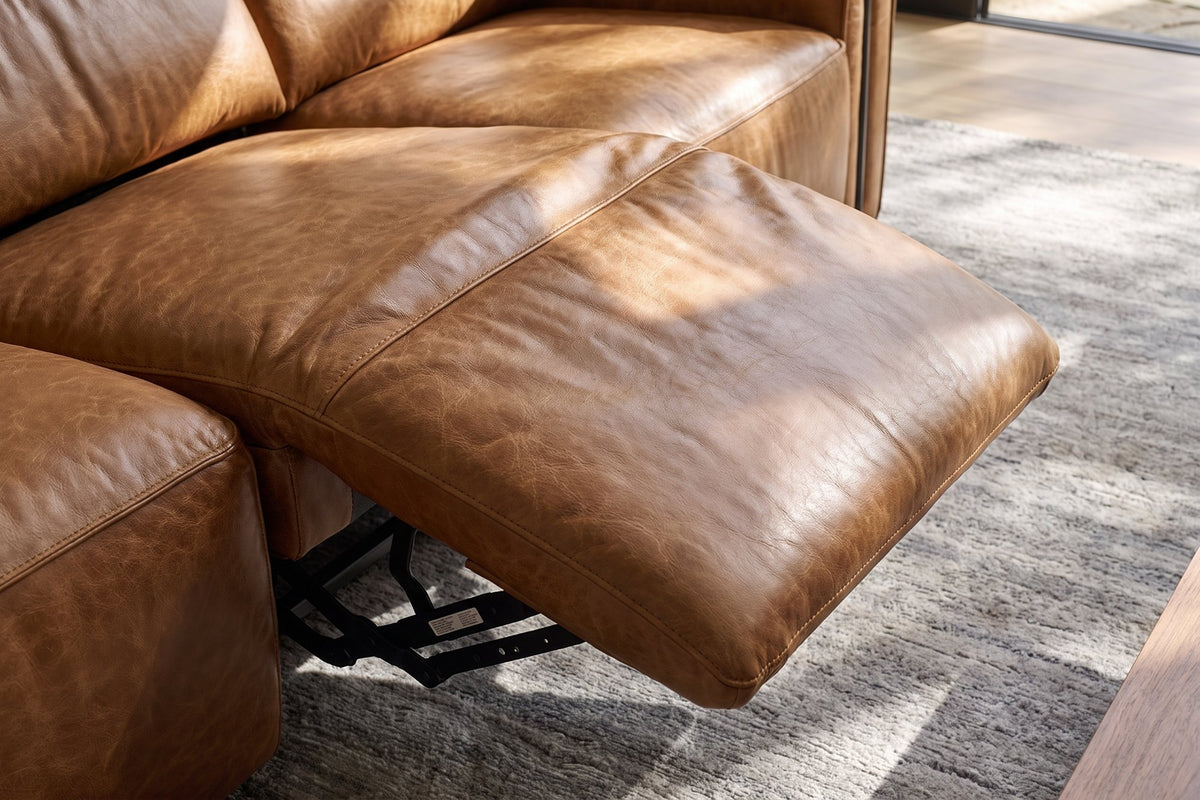 Octavia dual Reclining Sofa in distressed Italian aniline leather