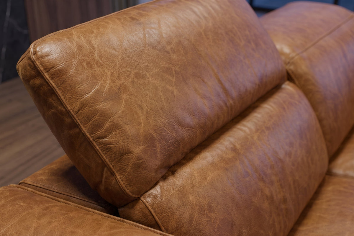Octavia dual Reclining Sofa in distressed Italian aniline leather