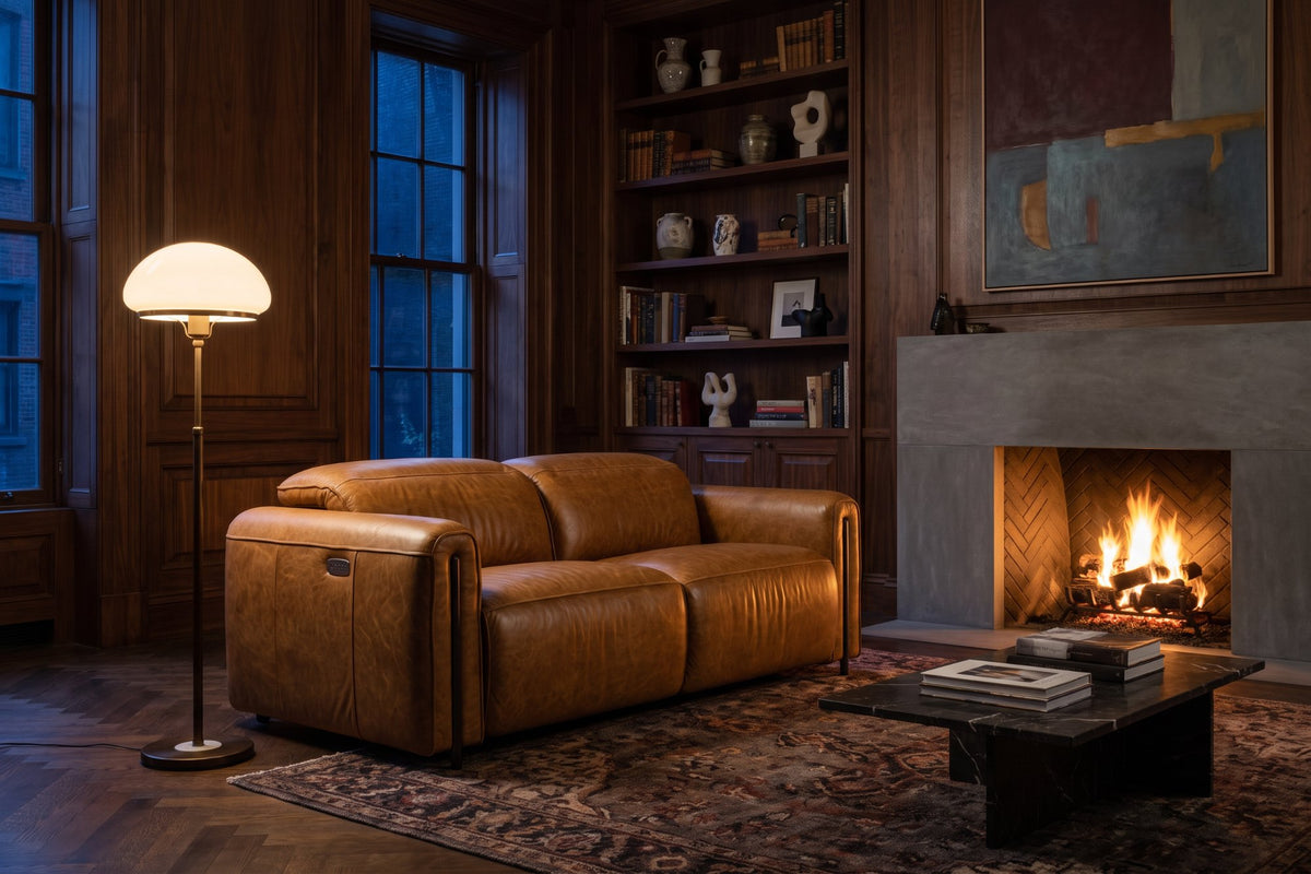 Octavia dual Reclining Sofa in distressed Italian aniline leather