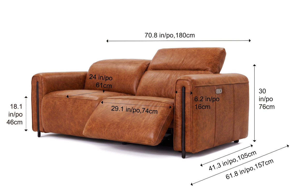 Octavia dual Reclining Sofa in distressed Italian aniline leather