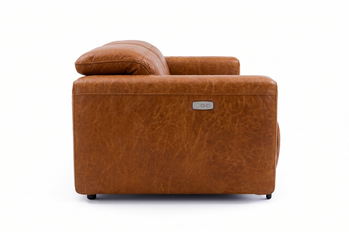 Octavia dual Reclining Sofa in distressed Italian aniline leather