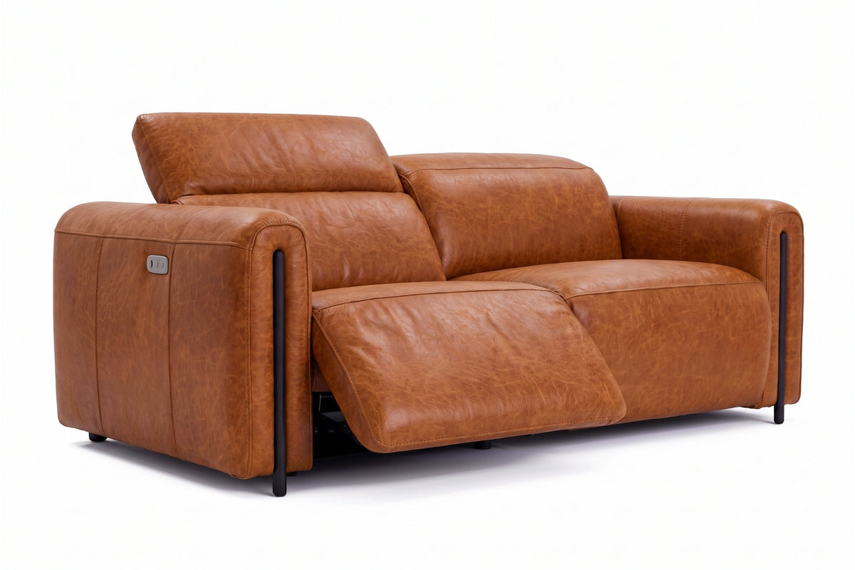 Octavia dual Reclining Sofa in distressed Italian aniline leather