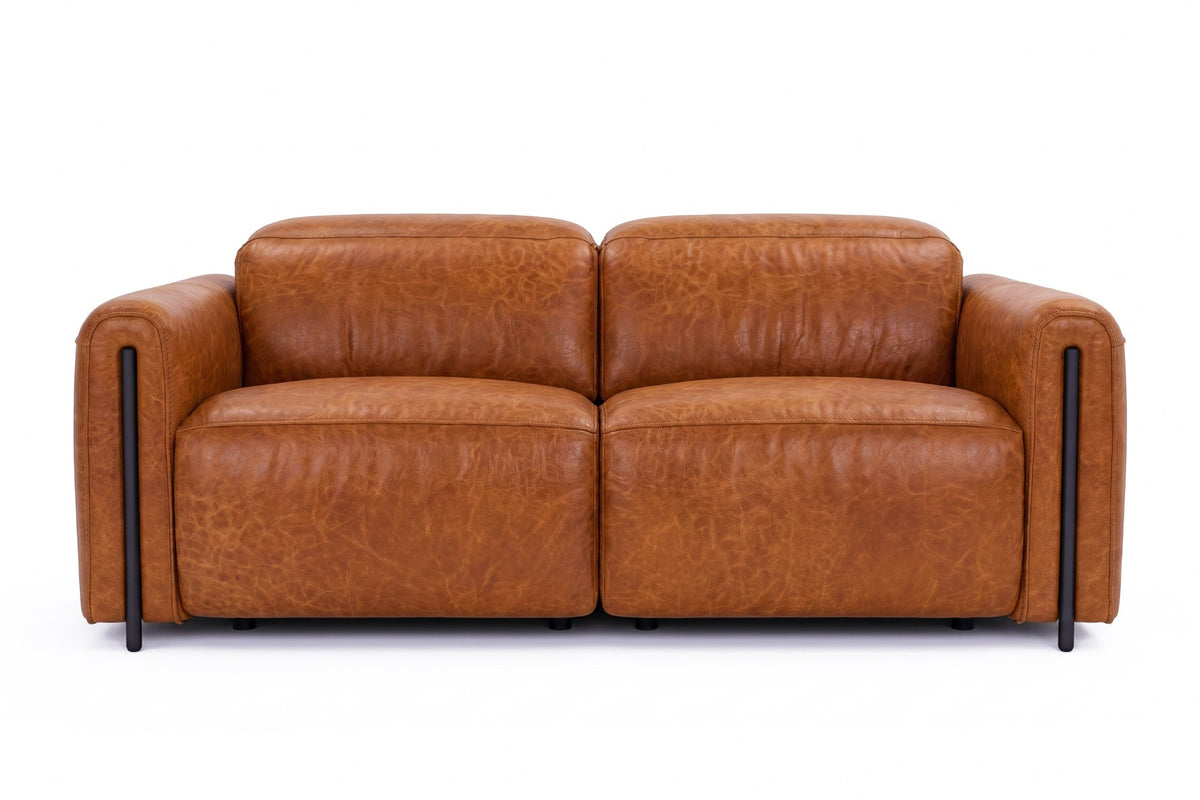 Octavia dual Reclining Sofa in distressed Italian aniline leather