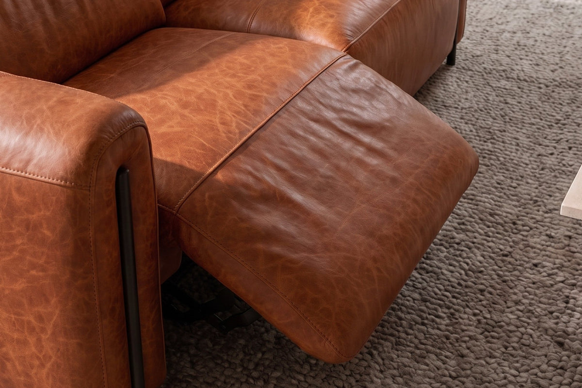 Octavia dual Reclining Sofa in distressed Italian aniline leather