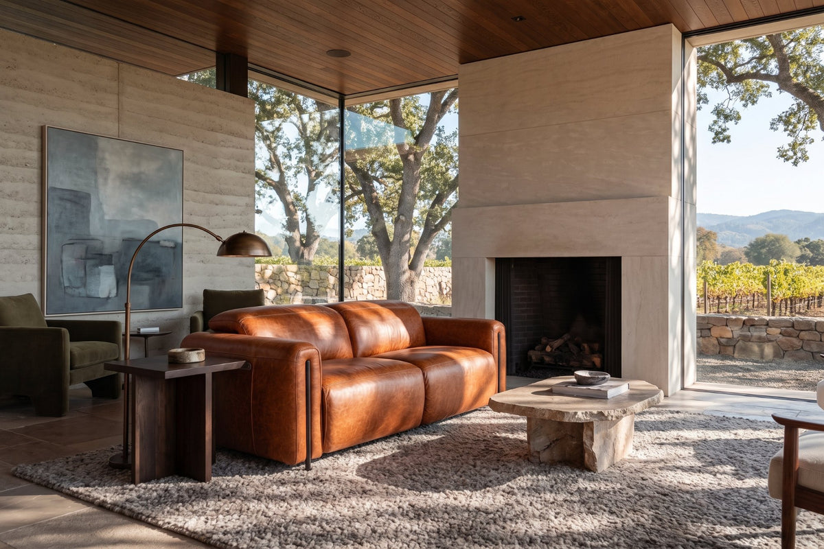 Octavia dual Reclining Sofa in distressed Italian aniline leather