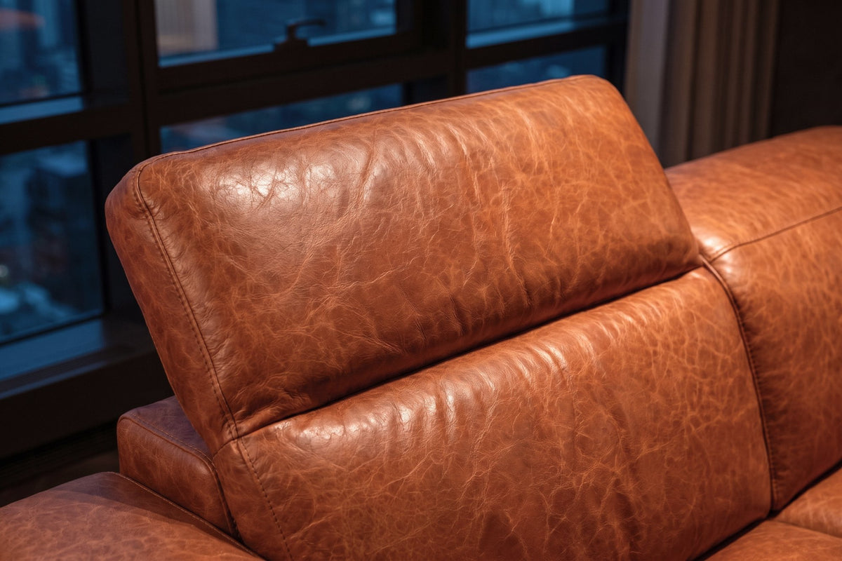 Octavia dual Reclining Sofa in distressed Italian aniline leather