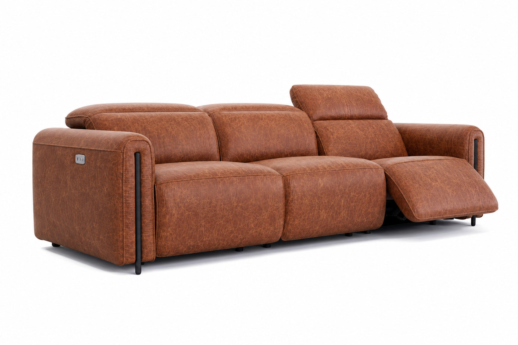 Octavia Distressed Italian Aniline Leather Dual Reclining Sofa