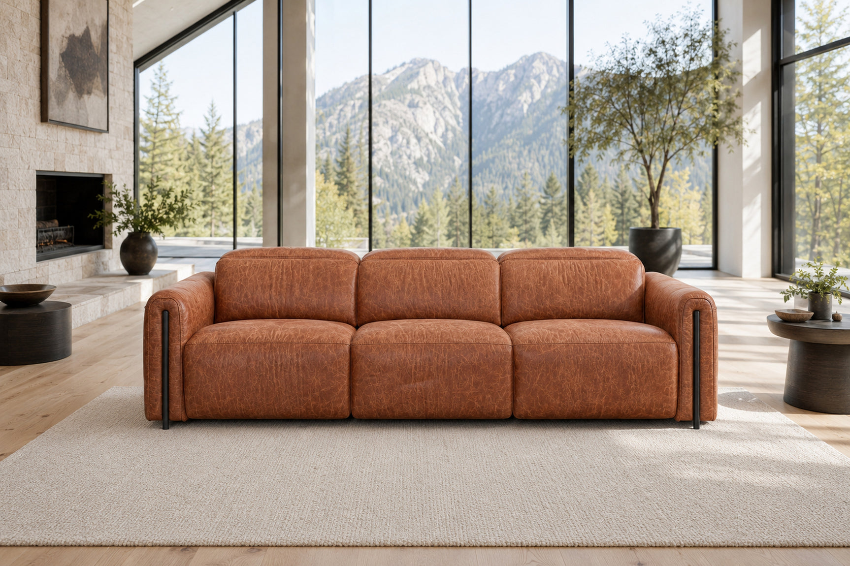 Octavia Distressed Italian Aniline Leather Dual Reclining Sofa