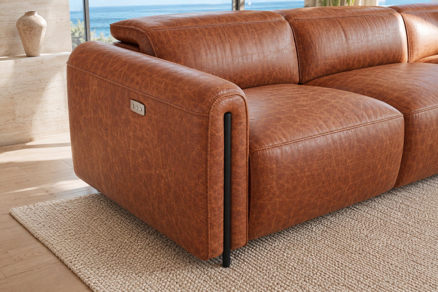 Octavia Distressed Italian Aniline Leather Dual Reclining Sofa