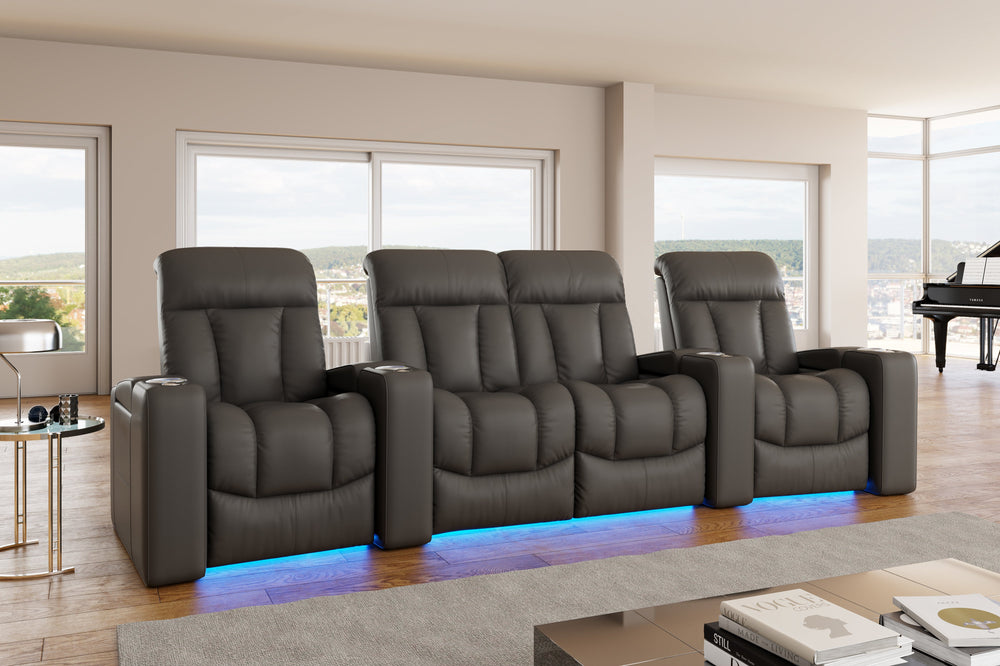 Valencia Olivia Top Grain Leather Row of 2 Home Theater Seating, Cloudy Grey