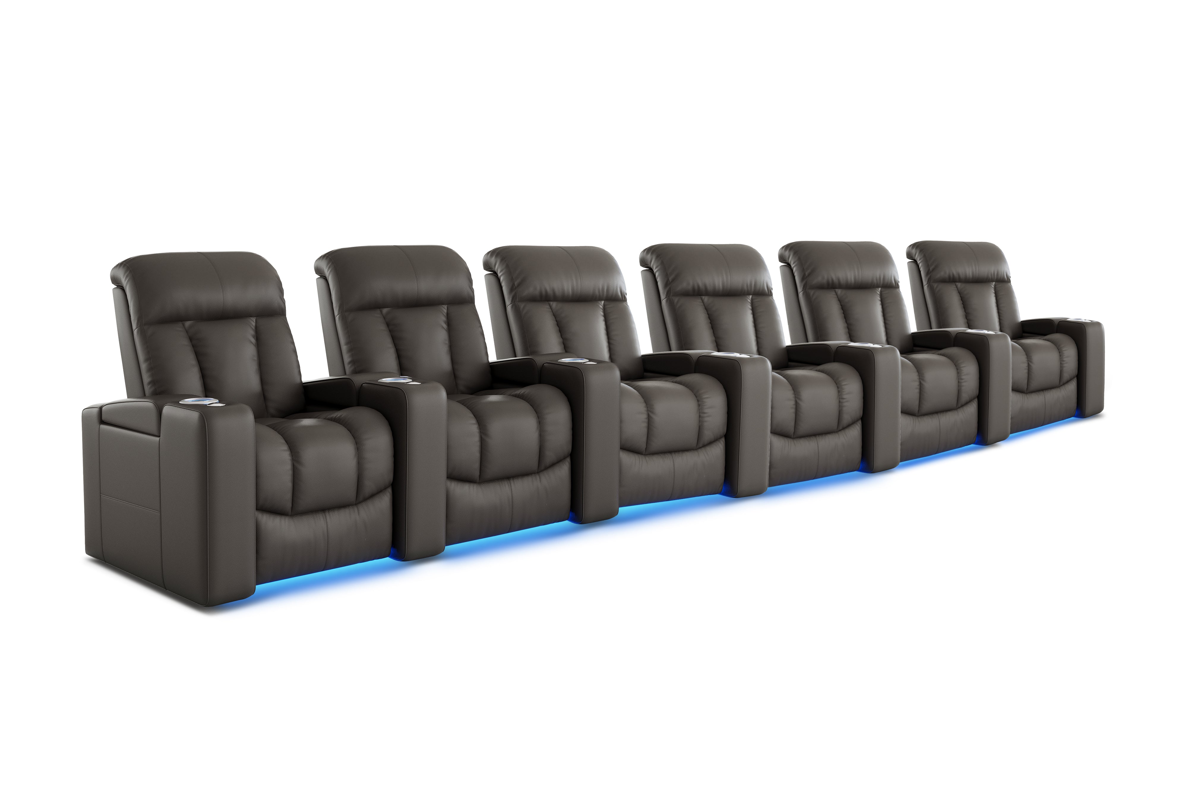 Valencia Olivia Top Grain Leather Row of 6 Home Theater Seating, Cloudy Grey