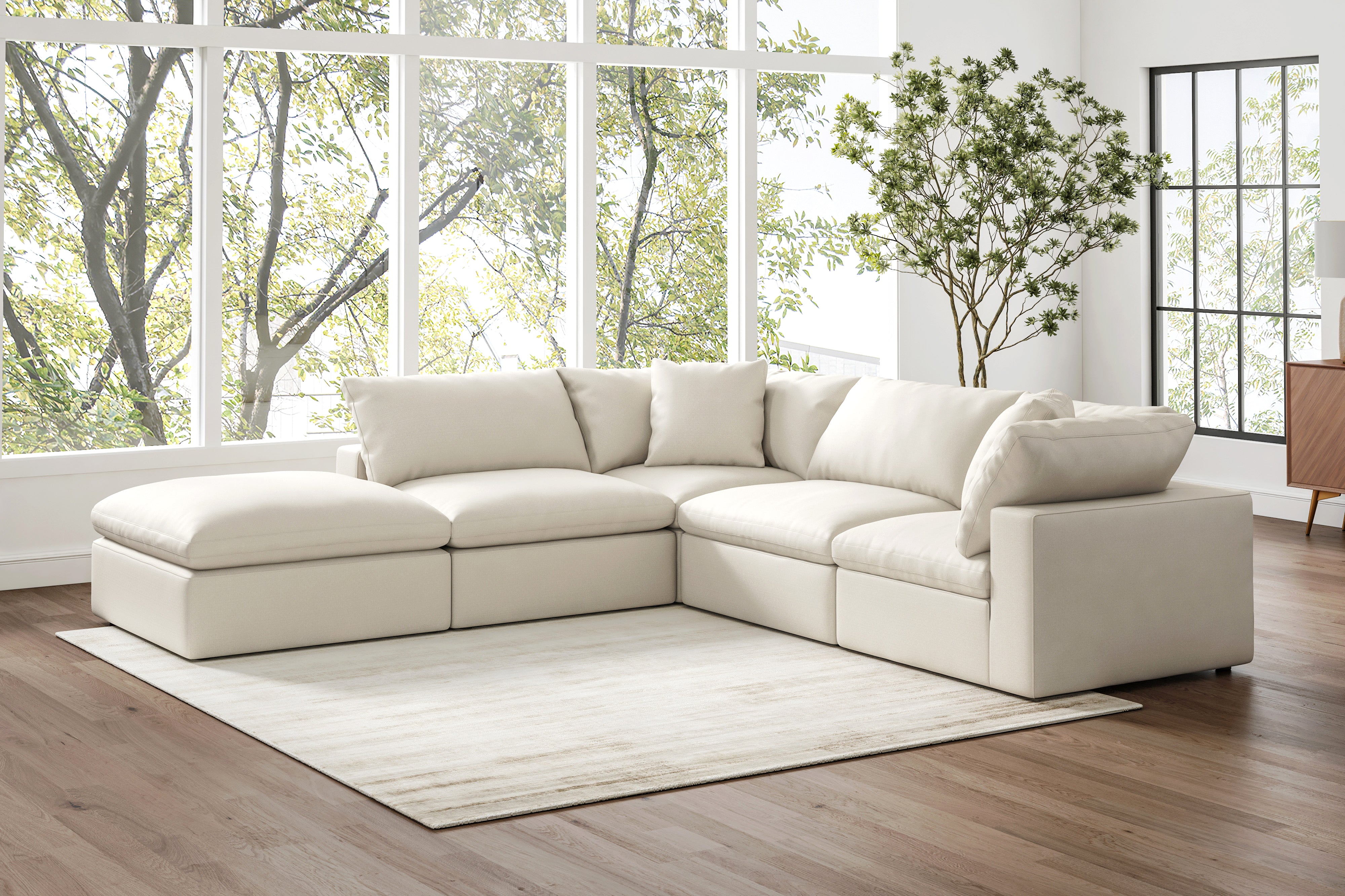 Valencia Ophelia Fabric Modular Sectional Sofa, 5 Seaters Left Sectional, Beige