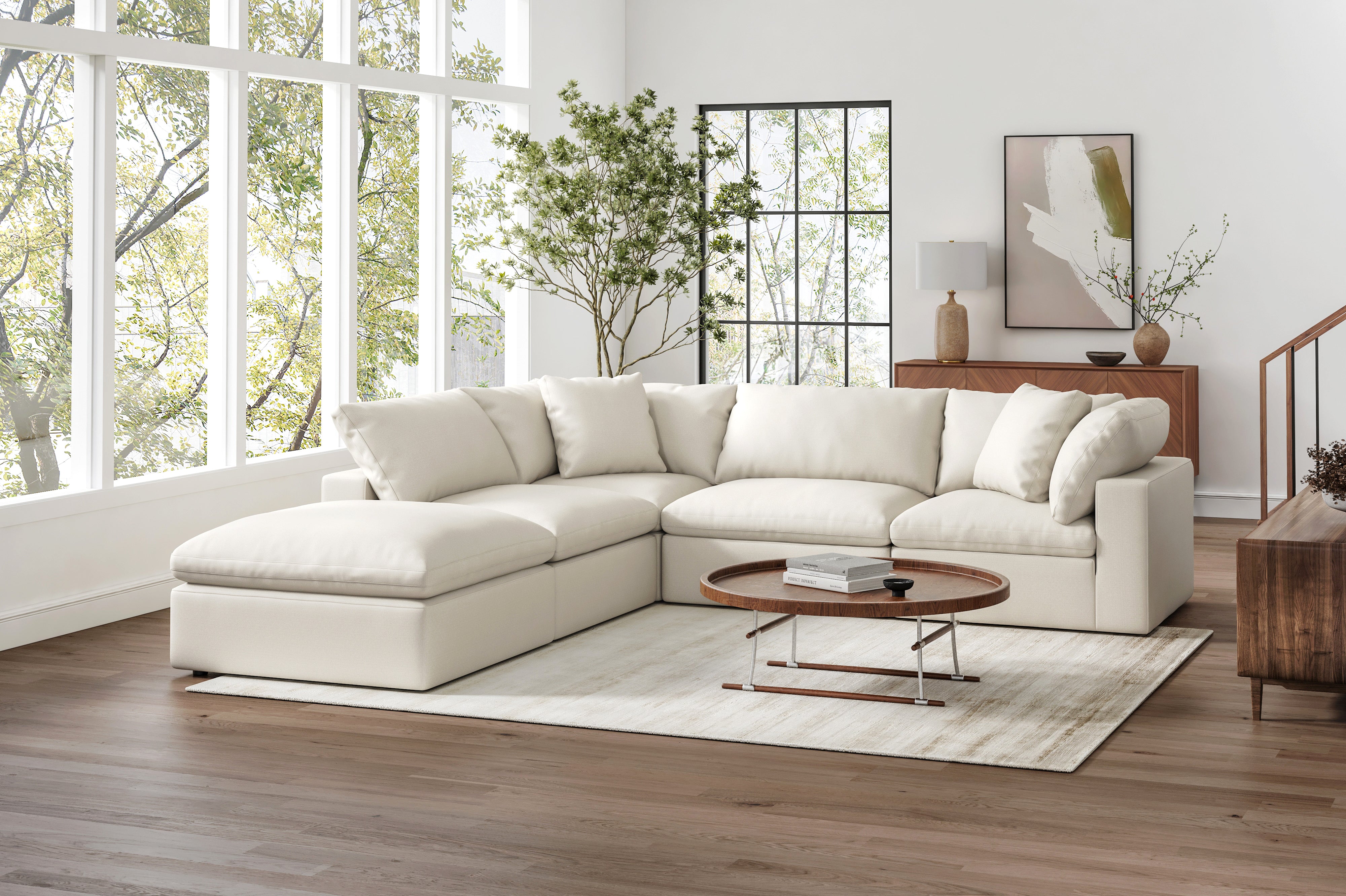 Valencia Ophelia Fabric Modular Sectional Sofa, 5 Seaters Left Sectional, Beige