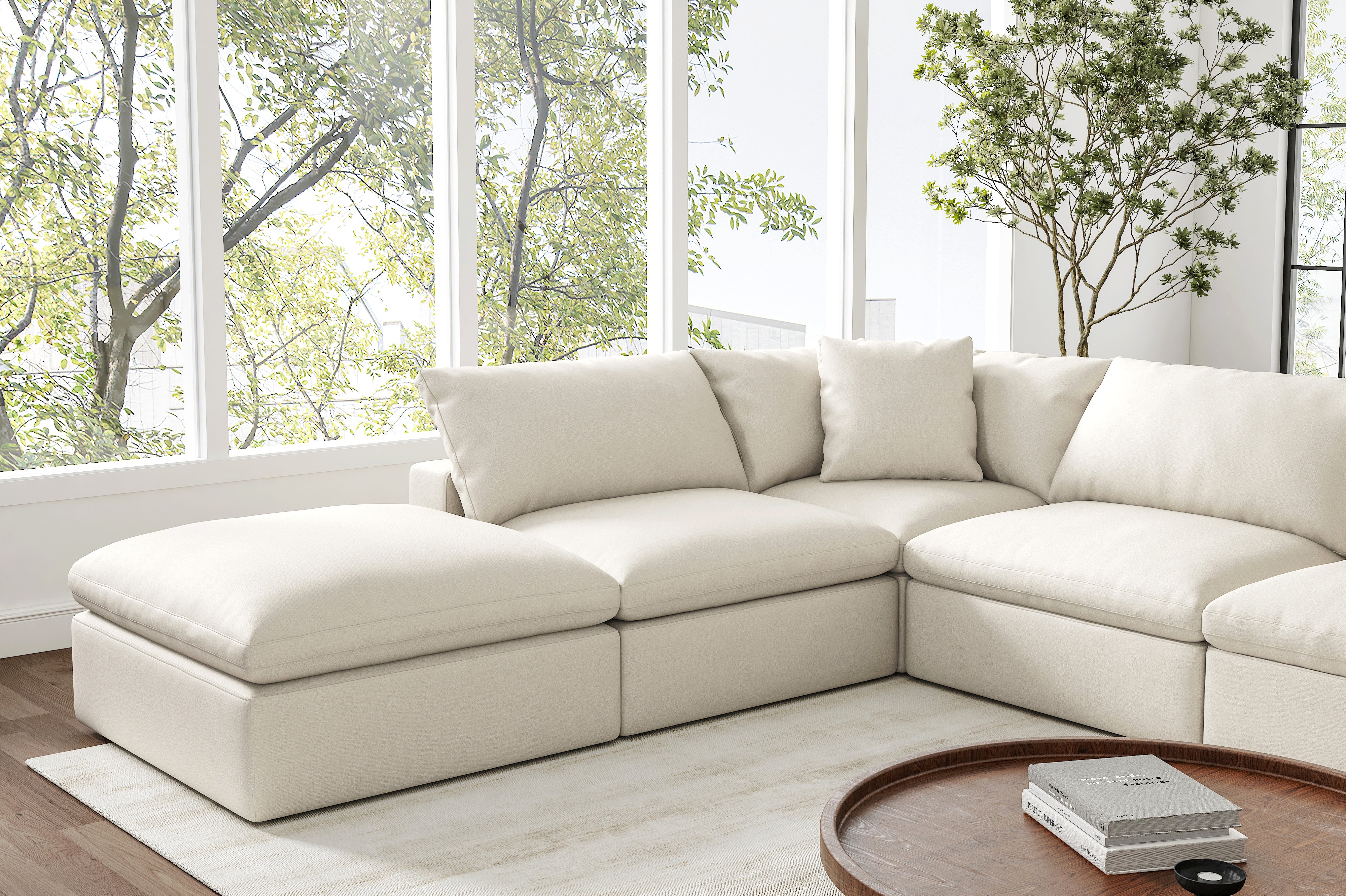 Valencia Ophelia Fabric Modular Sectional Sofa, 5 Seaters Left Sectional, Beige