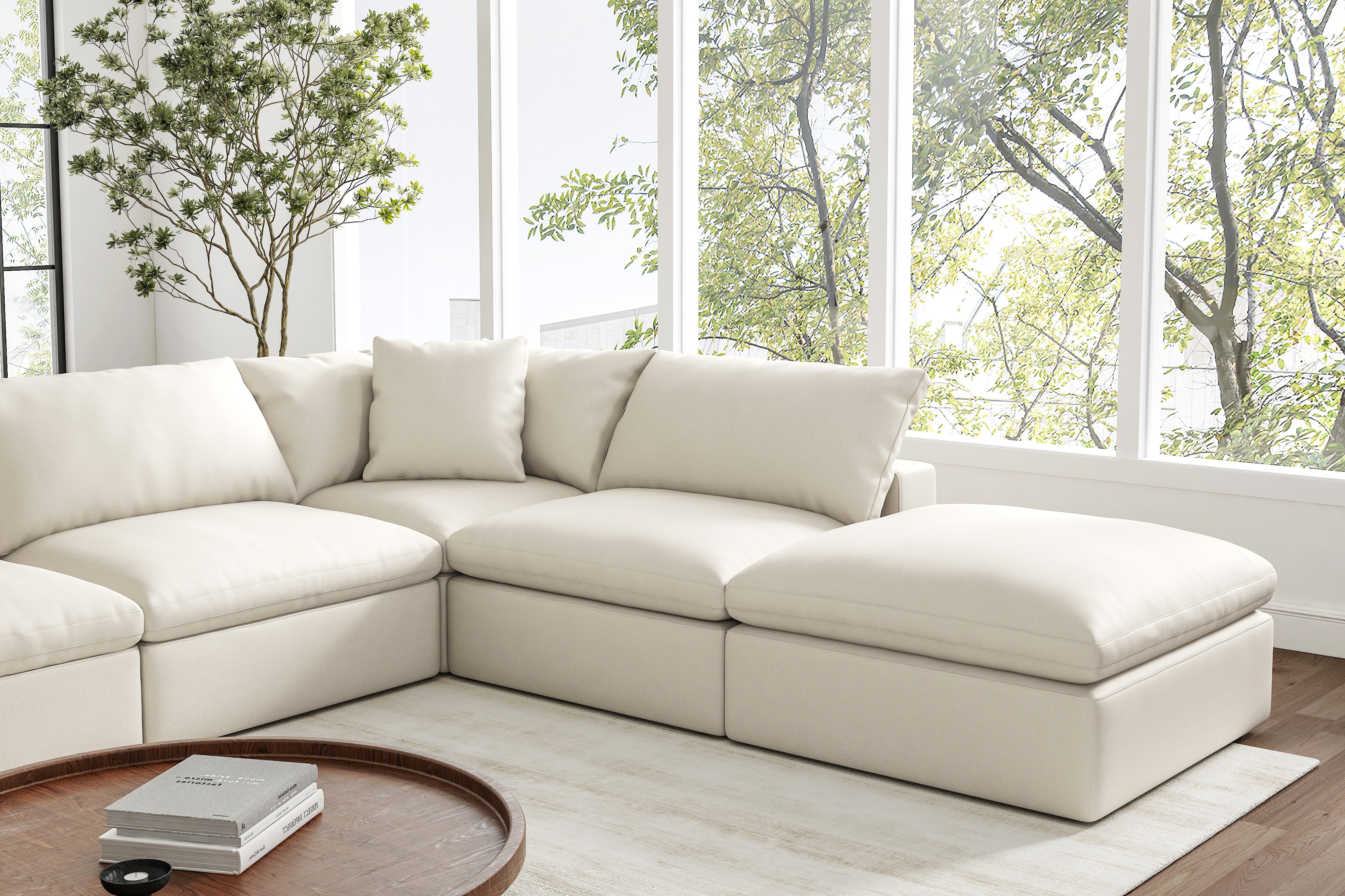 Valencia Ophelia Fabric Modular Sectional Sofa, 5 Seaters Right Sectional, Beige