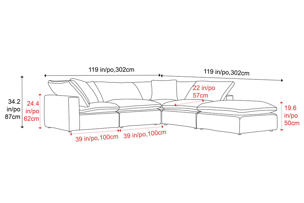 Valencia Ophelia Fabric Modular Sectional Sofa, 5 Seaters Right Sectional, Beige