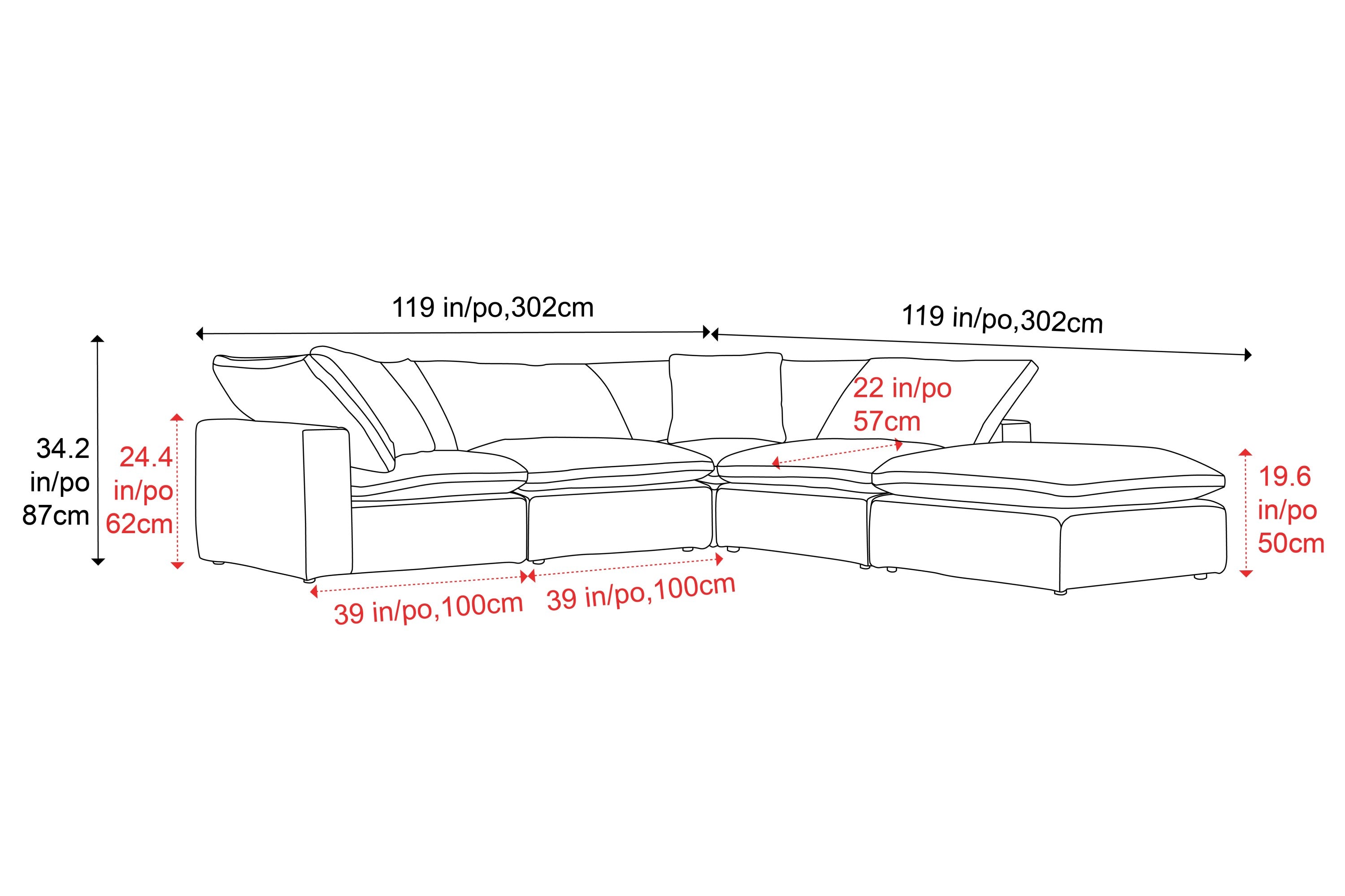 Valencia Ophelia Fabric Modular Sectional Sofa, 5 Seaters Right Sectional, Beige