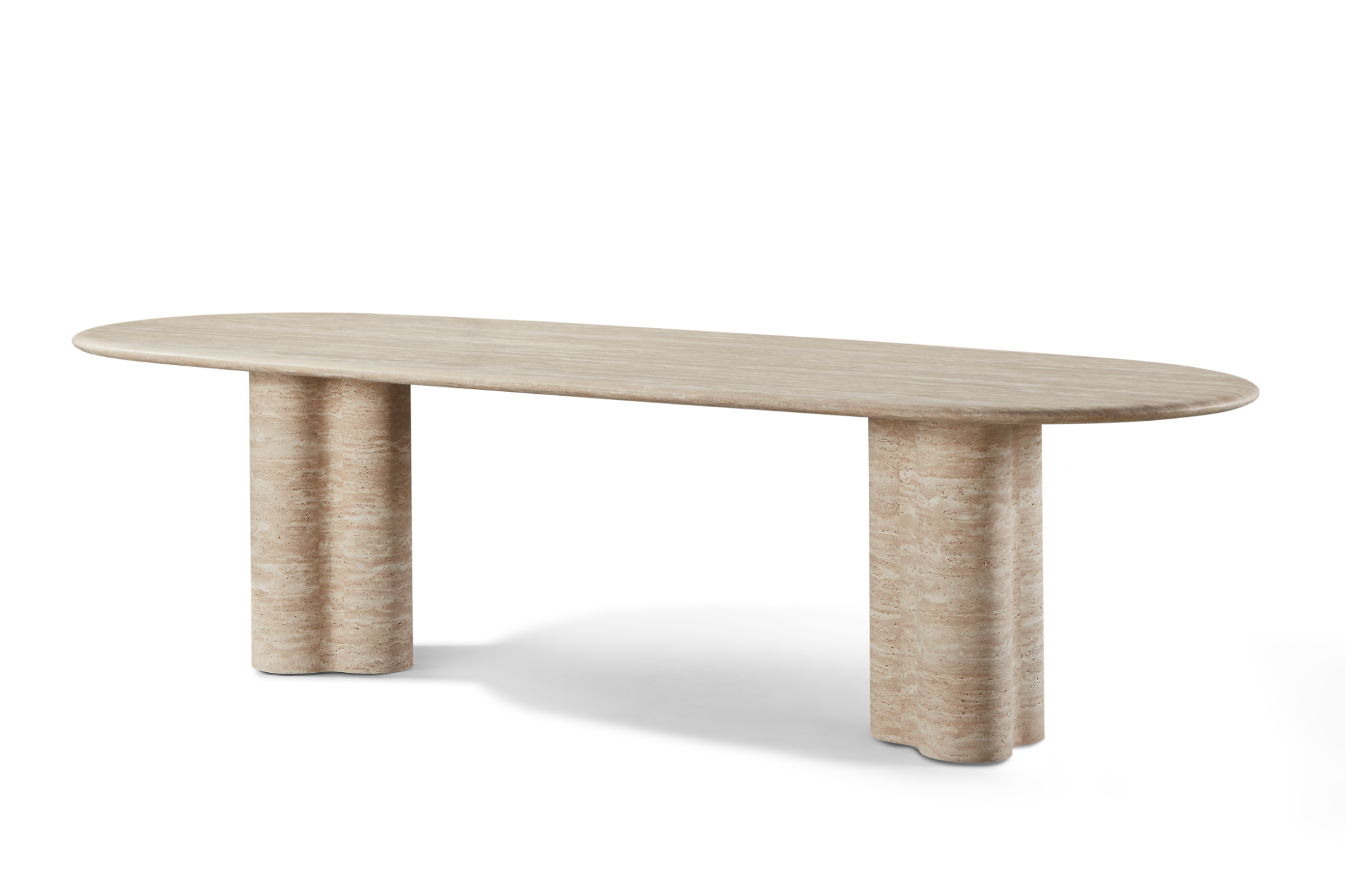 Valencia Otis Travertine Outdoor Pill Dining Table, Beige